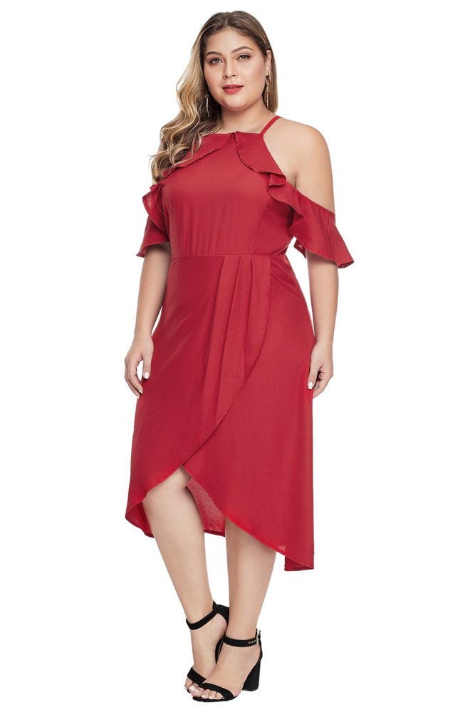 Off Shoulder Drop Sleeve Plus Size Party Dress