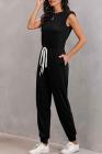 Women's Sleeveless Jumpsuits With Shoulder Padded And Waist Drawstring