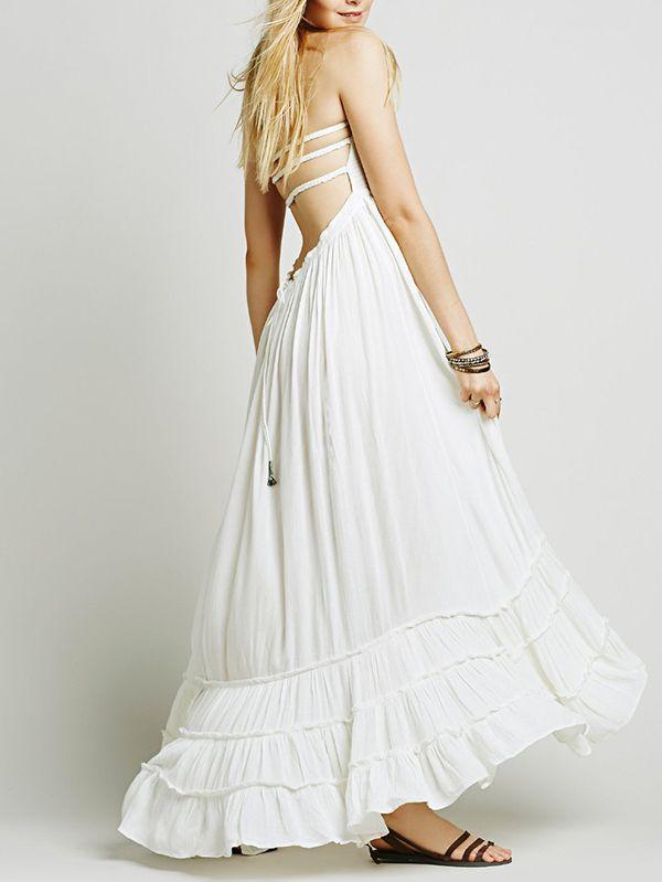 Halter Strapless Smocked Bodice Maxi Dress