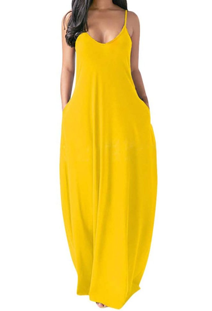 Plain Color Spaghetti Straps Oversized Maxi Dress