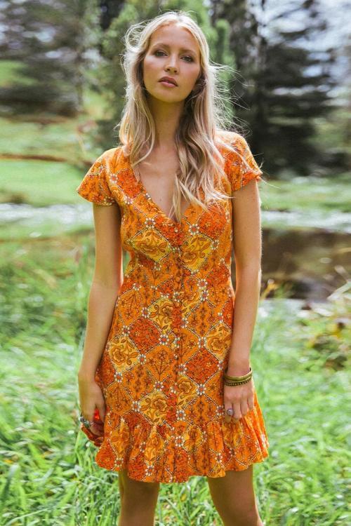 Vintage V-Neck Print Mini Dress