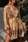 V-neck Floral Print Long Sleeve Tunic Mini Dress