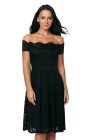 Wine Scalloped Off Shoulder Flared Lace Dress
