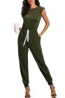 Women's Sleeveless Jumpsuits With Shoulder Padded And Waist Drawstring