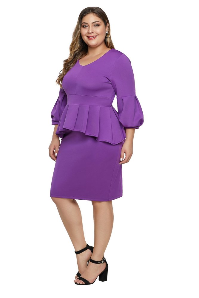 Bell Sleeve Plus Size Peplum Dress