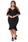 Plus Size Ruffle Cold Shoulder Flounced Party Dress