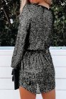 Women's Sequin Loose Long Sleeve Dress with Sash
