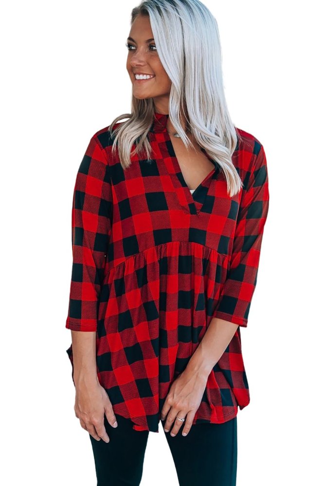 3/4 Sleeve Split Neck Flowy Tunic Top