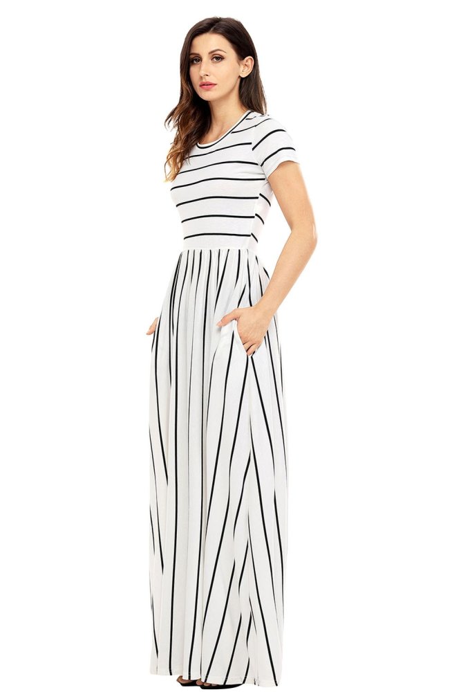 Striped Rosy Short Sleeve Maxi Dress