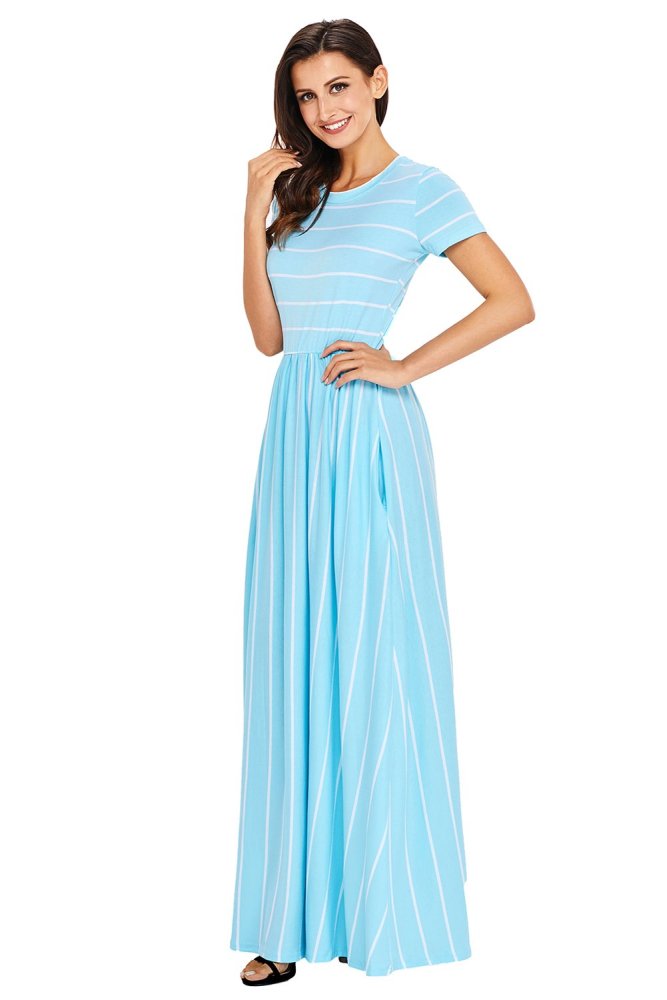 Striped Rosy Short Sleeve Maxi Dress