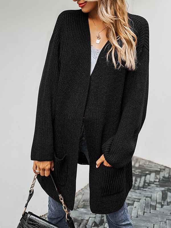 Open Front Oversized Chunky Knit Cardigan with Pocket