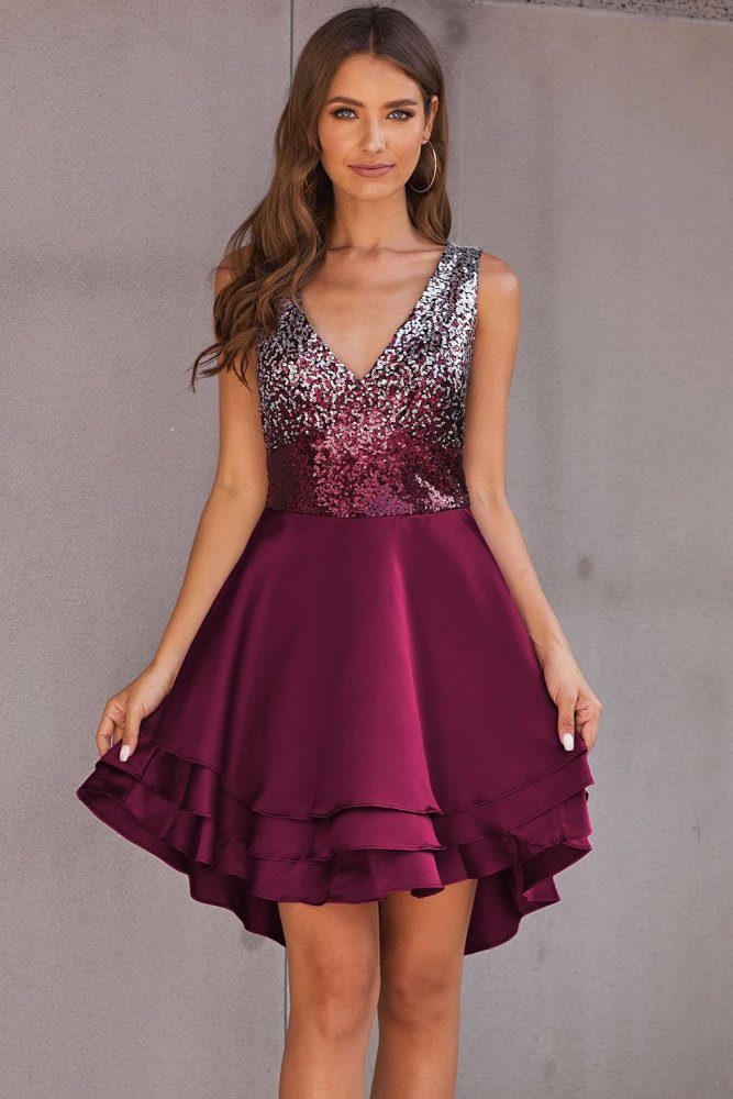 Ombre Sequin Multi Layer Skater Dress