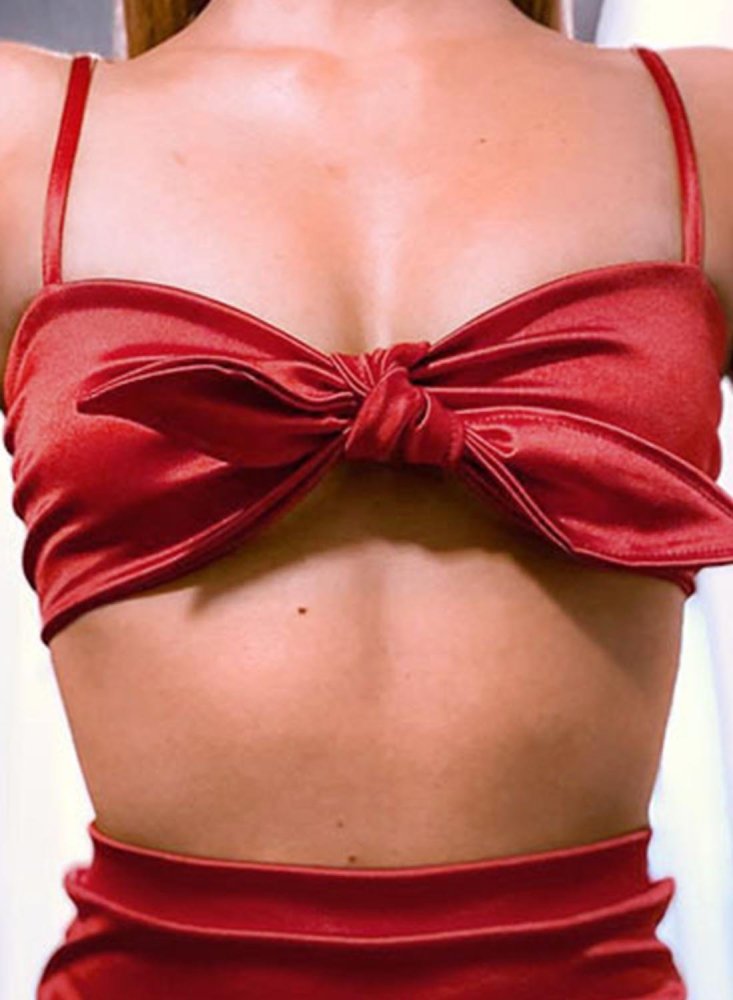 Women's Sets Two-piece Satin Bowed Cami & Skirt Set