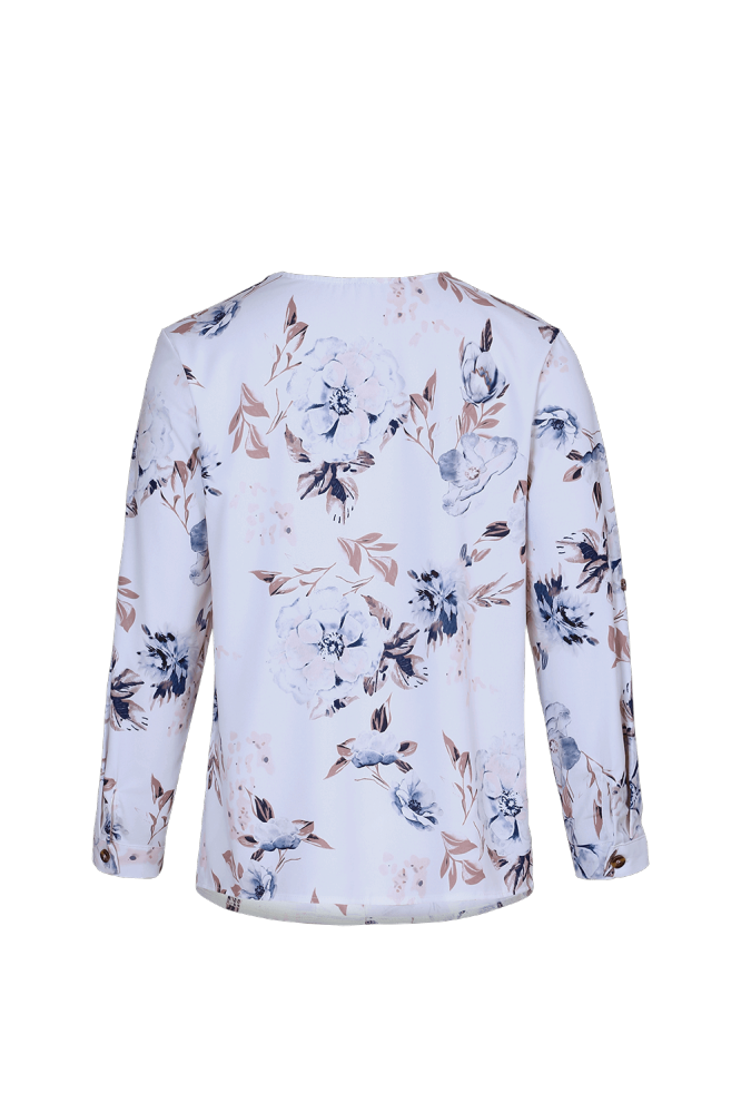 V Neck Buttoned Floral Print Blouse