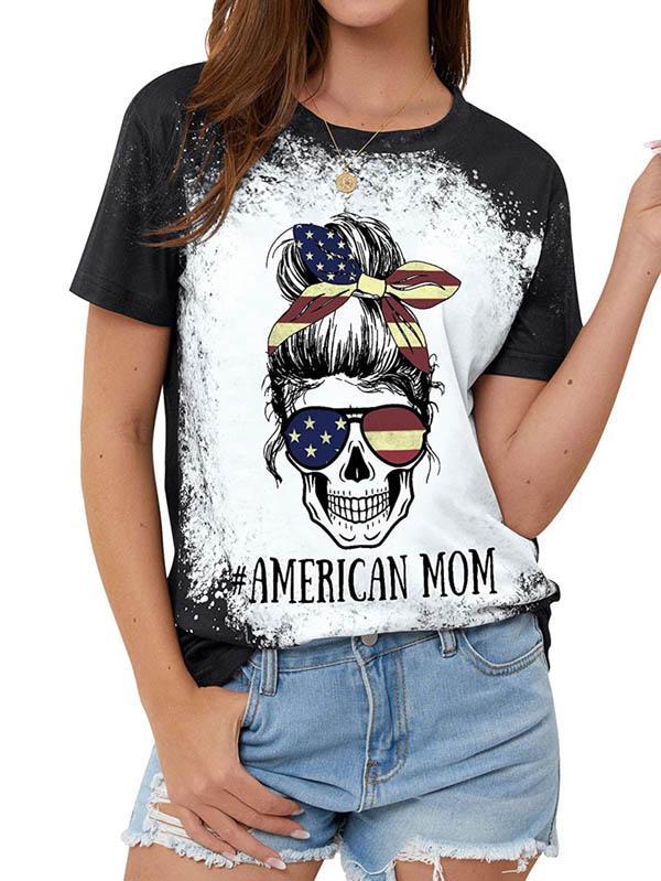 Mom Life Skull Graphic Tees Tops Short Sleeve Tee Shirt