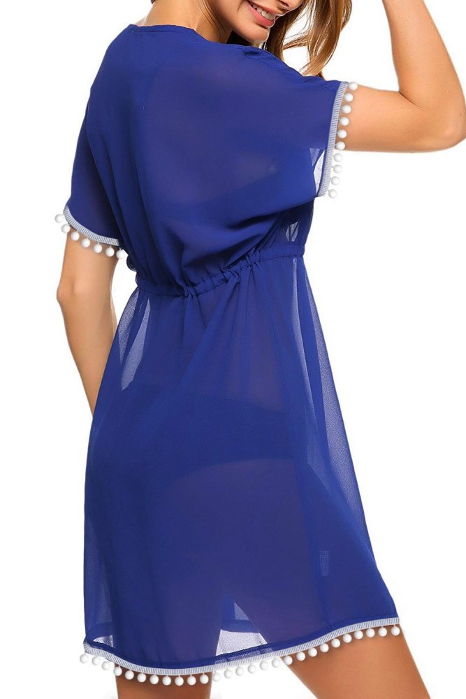 Deep V Neck Pom Pom Beach Tunic