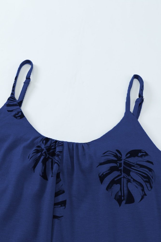 Palm Leaves Print Spaghetti Strap Wide Leg jumpsuit