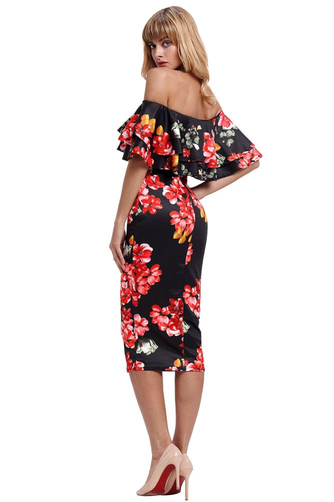 Layered Ruffle Off Shoulder Curvaceous Dress