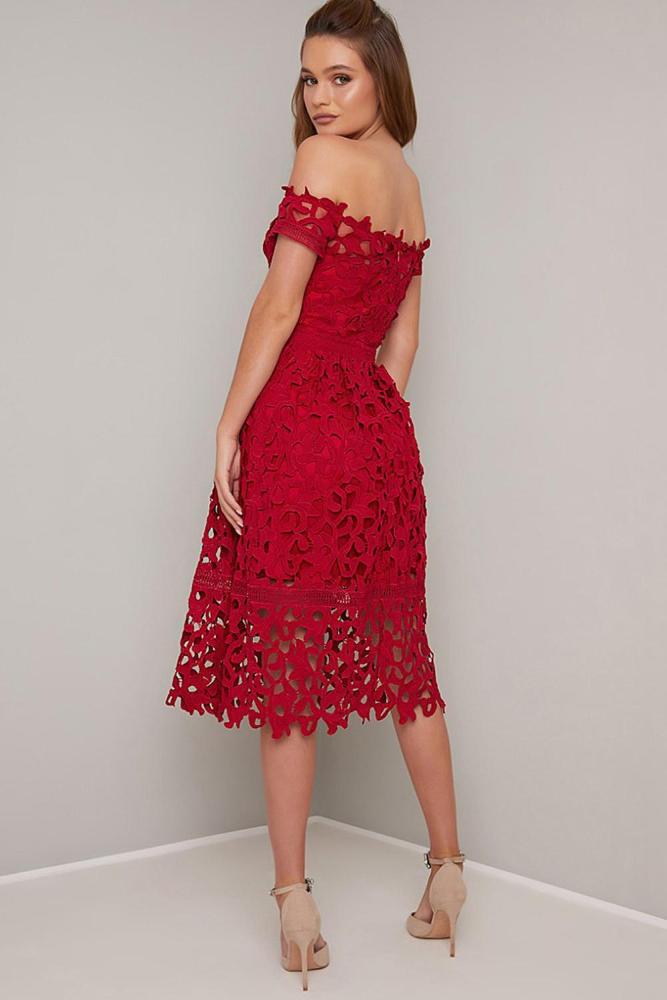 Off Shoulder Short Sleeve Crochet Party Dress