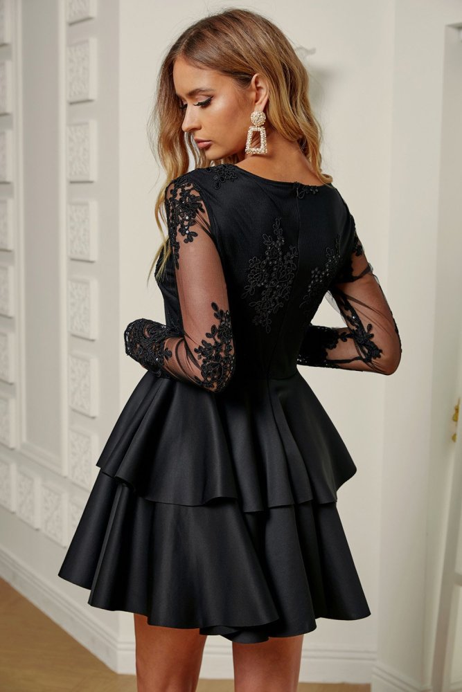 Sequin Embroidered Multilayer Skater Dress