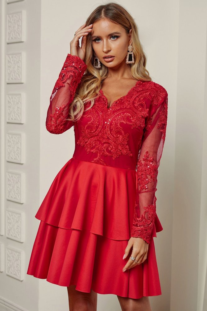 Sequin Embroidered Multilayer Skater Dress