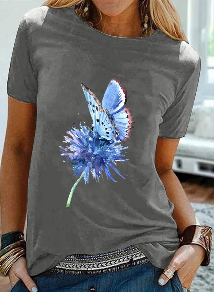Women's T-shirts Dandelion & Butterfly Print T-shirt
