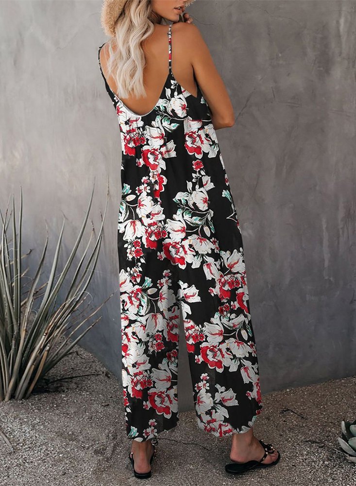 Palm Leaves Print Spaghetti Strap Wide Leg jumpsuit