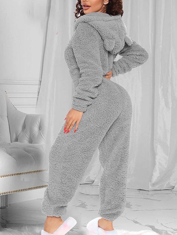 Fluffy Zip Up Onesie Pajama Outfits Sleepwear