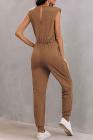 Women's Sleeveless Jumpsuits With Shoulder Padded And Waist Drawstring