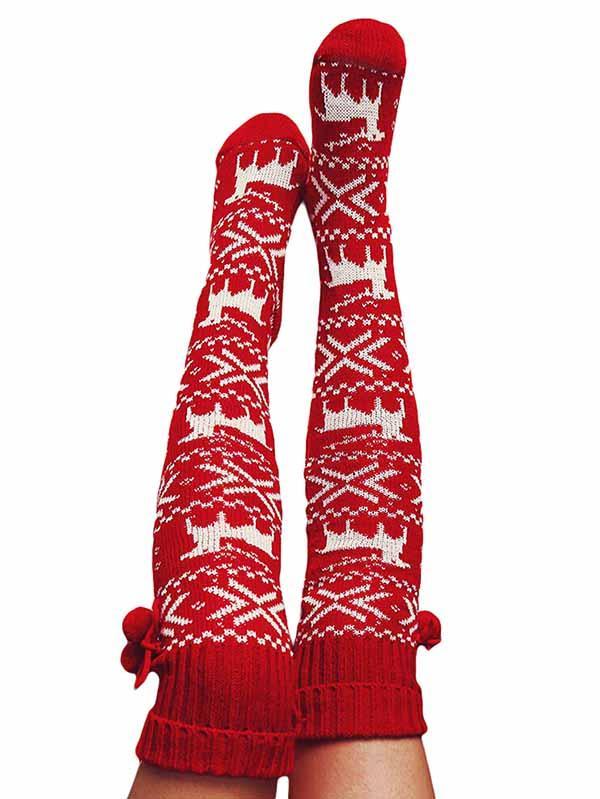 Christmas Elk Knitted Over Knee High Socks