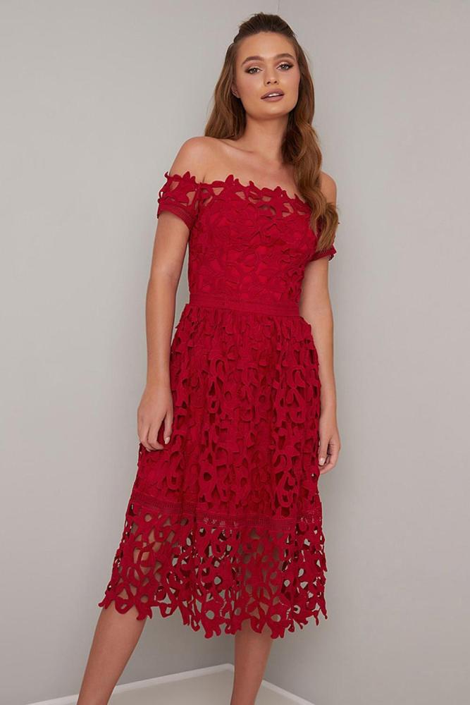Off Shoulder Short Sleeve Crochet Party Dress
