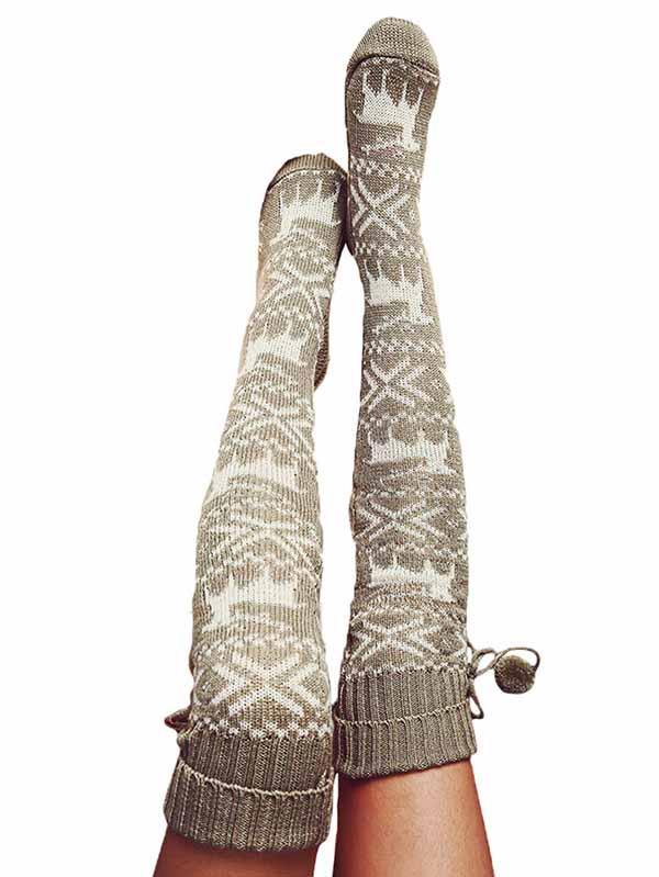 Christmas Elk Knitted Over Knee High Socks