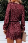 Women's Sequin Loose Long Sleeve Dress with Sash