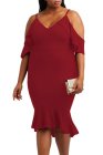 Plus Size Ruffle Cold Shoulder Flounced Party Dress
