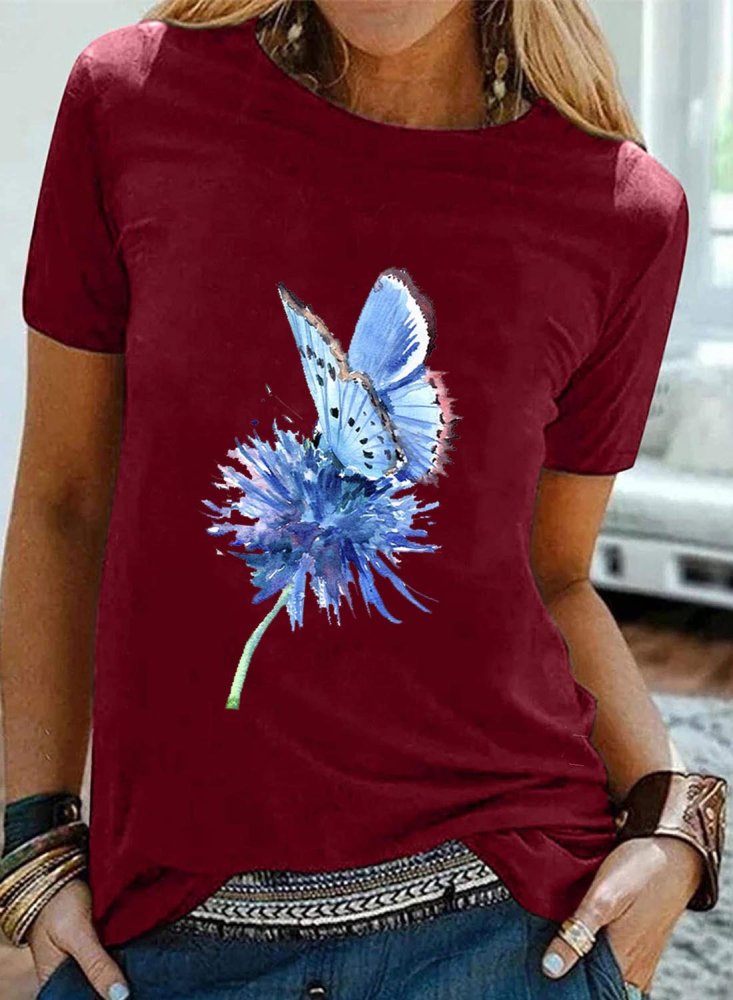 Women's T-shirts Dandelion & Butterfly Print T-shirt
