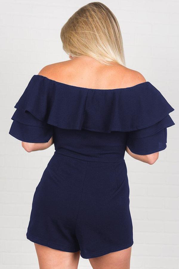 Off Shoulder Neckline Ruffled Detail Playsuit