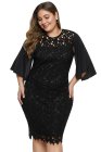 Flutter Slit Sleeve Crocthet Lace Plus Size Dress