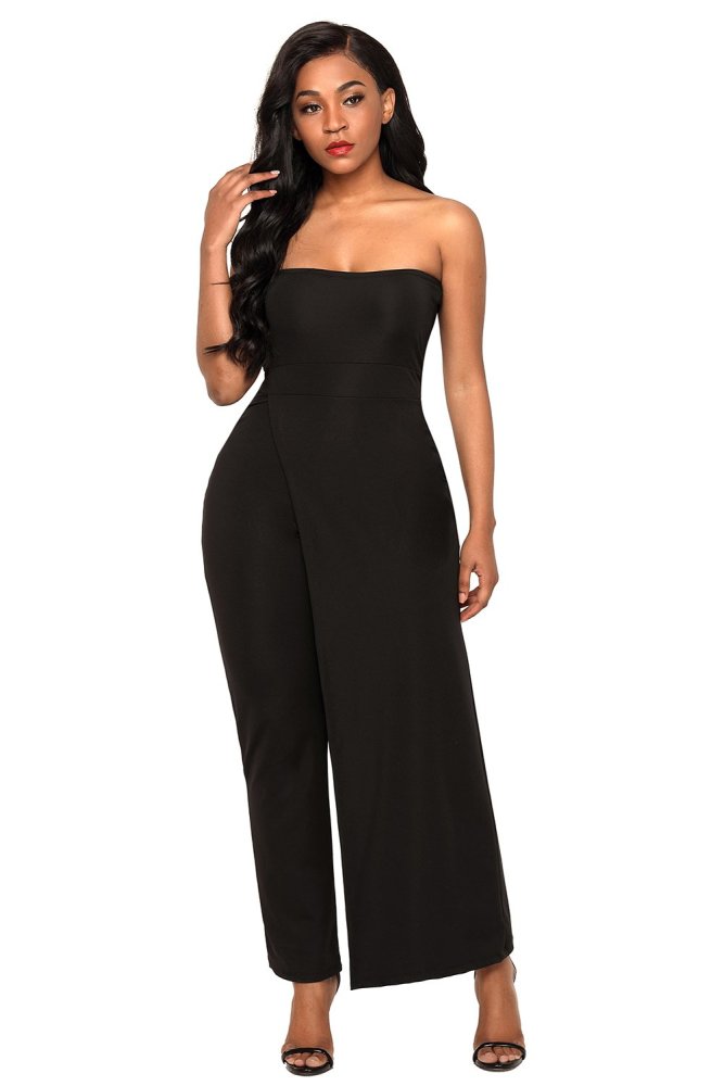 Asymmetric Split Leg Strapless Jumpsuit