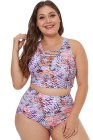 Plus Size Tropical Print Neck Detail Two Piece Swimwear