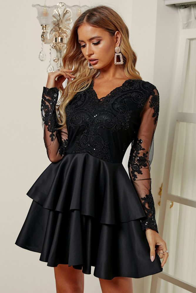 Sequin Embroidered Multilayer Skater Dress