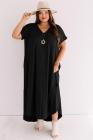 Plus Size V Neck Short Sleeve Maxi Dress with Slits