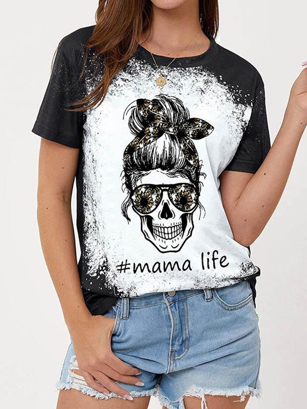 Mom Life Skull Graphic Tees Tops Short Sleeve Tee Shirt