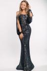 Off Shoulder Tasseled Sleeve Sequin Party Maxi Dress