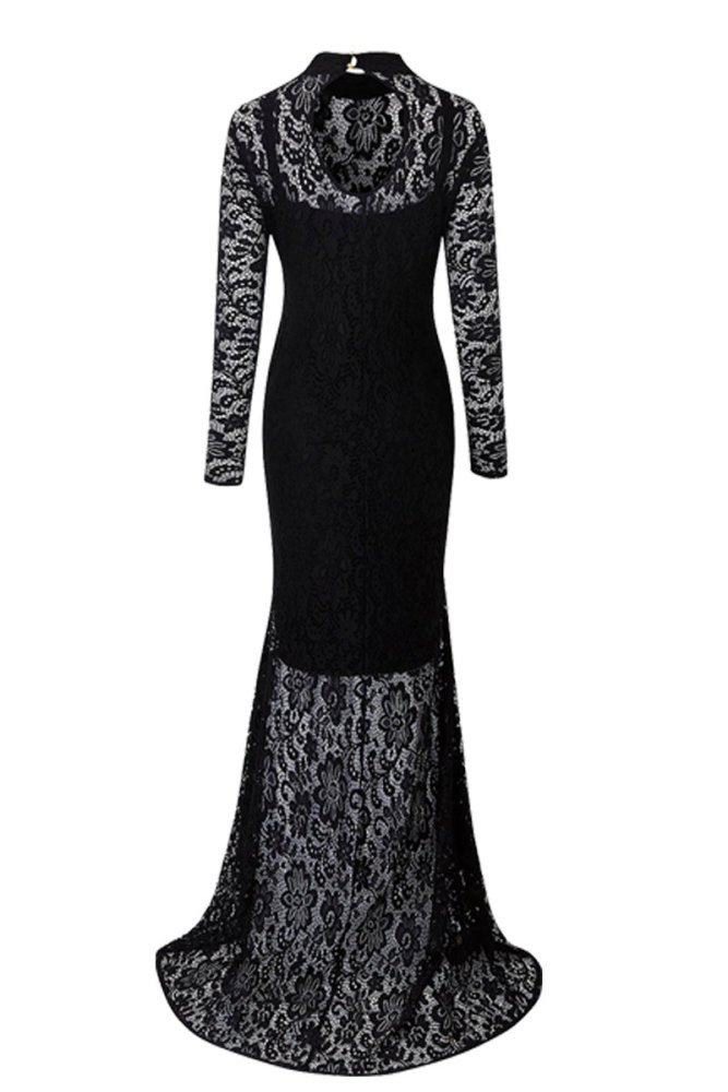 Plus Size High Neck Lace Fishtail Maxi Dress