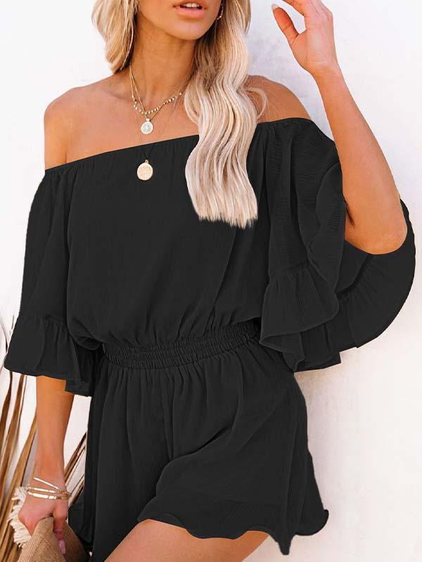 Sexy Off Shoulder Ruffle Sleeve Chiffon Romper