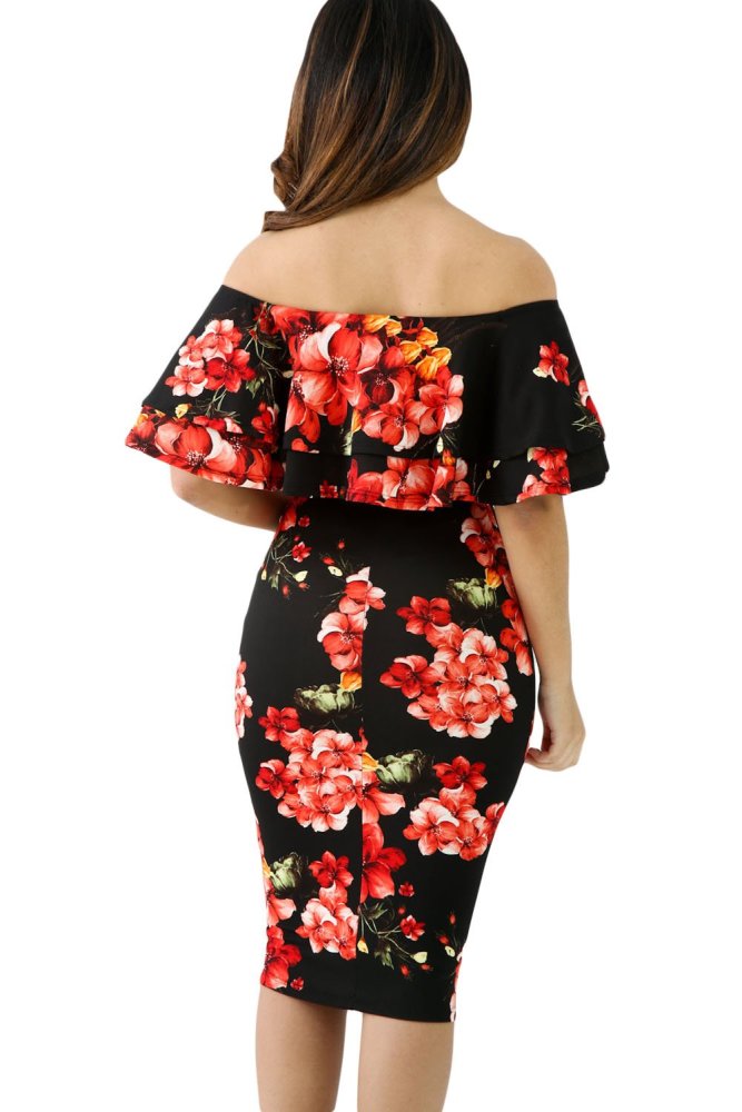 Layered Ruffle Off Shoulder Curvaceous Dress