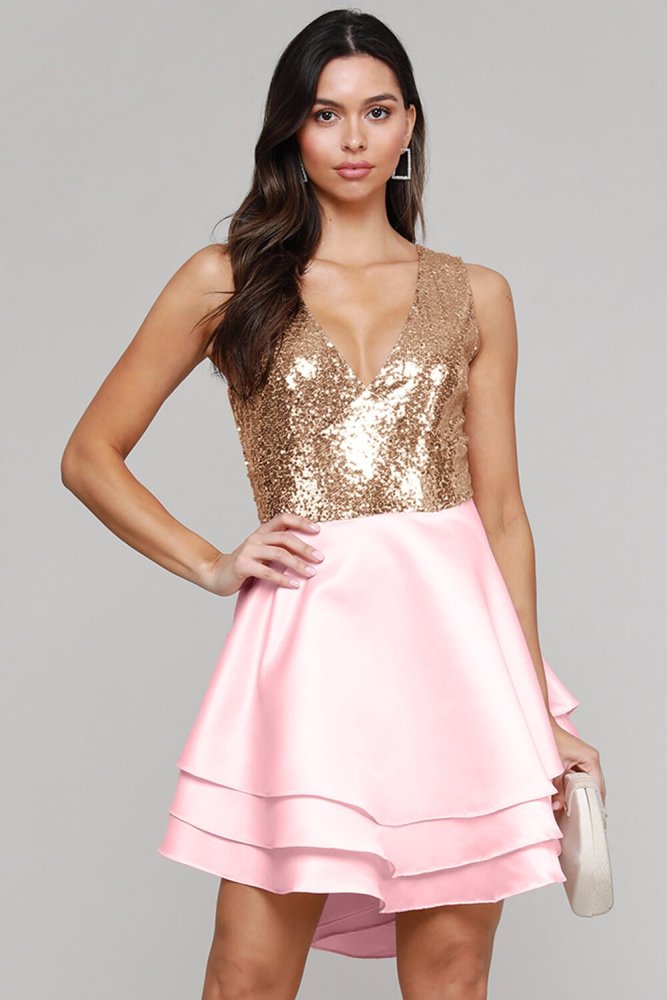 Heart Broken Black Gold Sequin Multi Layer Skater Dress