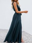 Sleeveless Pleated Split Knot Front Maxi Dress