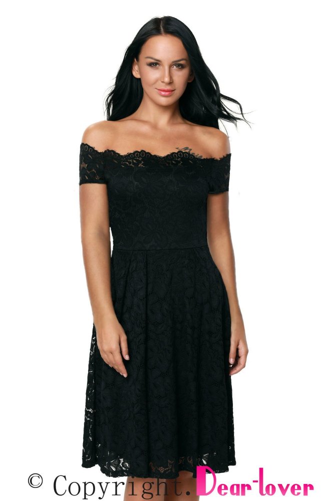 Wine Scalloped Off Shoulder Flared Lace Dress