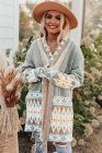 Aztec Print Open Front Knitted Cardigan